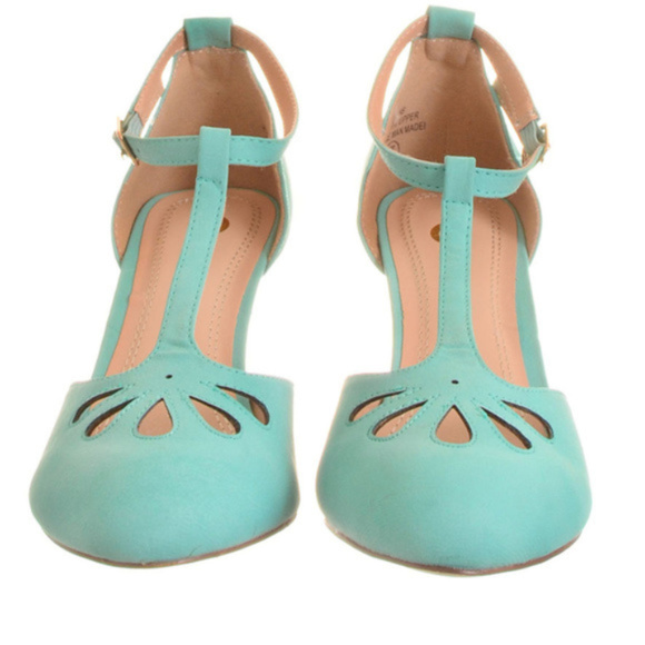 NEW Vintage Pinup T-Strap Heels Pumps Mint Julep - Picture 5 of 5